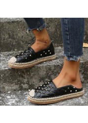 Women Autumn New Fisherman Shoes Flats Loafers Shoes Canvas Women Slip On Rivet Comfortable Mules Zapatillas Mujer