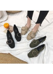 Spring new fashion rivet square buckle matte square toe flat simple women's shoes ghtwt outdoor leisure low-heeled shoes