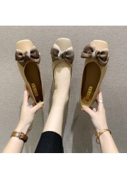 2022 spring new cute bow apricot cute women's shoes soft comfortable flat shoes holiday leisure breathable light women's shoes