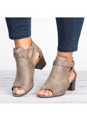 Women Chunky Heel Sandals Ladies Summer New Toe High Heels Female Buckle Fashion Casual Plus Size 34-43 Sandalias De Mujer