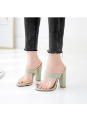 New classic one word horizontal strap shows leg length set toe thick heel high heel sandals 998