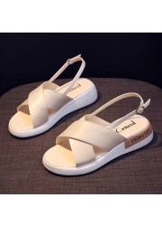 Women Summer Flat Sandals Fashion Simple Casual Ladies Shoes Buckle Flat Shoes White Reflective Stripe Platform Shoes Sandals