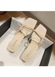 Women Slippers Sexy High Heels Outdoor Slides Women Summer Shoes Sandals Female Heels Square Toe Slippers Designer Brand Slippers