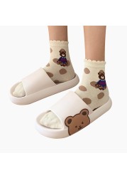 Summer Women Men Slippers Indoor Bathroom Thickened Platform Non-slip Home Couple Cloud Sandals Cartoon Flip Flops Bear Beach Shoes