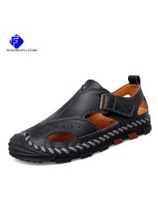 2022 New Summer Men's Mesh Sandals Outdoor Casual Rome Sandals Genuine Leather Men Beach Sandals Non Slip Sneakers Big Size