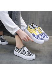 Spring New Color Matching Plaid Design Fashion Shallow Mouth Breathable Outdoor Casual Rubber Platform Non-slip Canvas Shoes