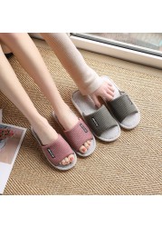 Women Indoor Linen Slippers Floor Flat Couples Bedroom Shoes Ladies Summer New Open Toes Non-slip Flip Flops zapatillas mujer