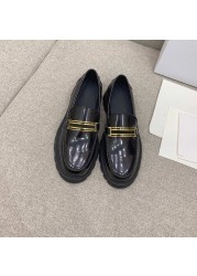 New Thick Bottom Loafers Round Toe Women Flats Slip On Shoes Women Concise Genuine Leather Ins Flats Woman Casual Shoes Woman