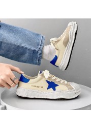 Fashion Men Canvas Casual Sneakers Korea INS Retro Dissolving Sneakers Big Head Male Ulzzang Comfortable Thick Soled Shoes