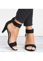 Summer new open toe round head stiletto women's sandals bag zipper suede slimming word women's shoes