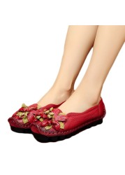 National wind flowers flat shoes women handmade genuine leather shoes women retro soft bottom flat shoes autumn flats shoes