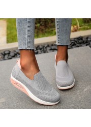 Rimocy 2022 Summer Women Breathable Sneakers Cushioning Air Cushion Walking Shoes Woman Slip On Platform Mesh Flats Plus Size 43