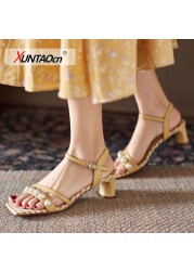 Women Sandals PU Leather Candy Color Summer Women Shoes Fashion Square Toe Stringy Heels Shoes Size 35-39