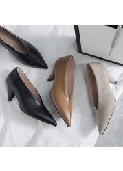 Hot VANGULL Women Genuine Leather Shoes Cowhide Sheep Suede Spike Heels Pointed Toe Women Pumps Professional Office Career