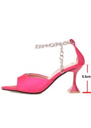 Meotina Women Shoes PU Leather Ankle Strap Sandals Super High Heel Sandals Thin Heel Buckle Chain Women's Summer Shoes Yellow