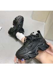 Rimocy Fashion Chunky Platform Sneakers Women Autumn Winter Thick Sole Vulcanize Shoes Woman High Street Lace Up Trainers Black