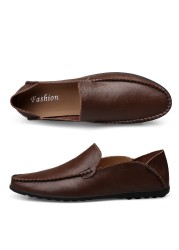 Men's Genuine Leather Moccasin Shoes Casual Breathable Italian Style Lace Up Plus Size 38-46 Summer Shoes