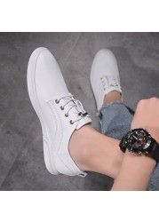 Men Sneakers Genuine Leather Men Casual Shoes Slip-on Breathable Soft Summer Flats Shoes Simple Style Fashion White Shoes