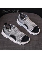 women sandals wedges shoes summer platform sandals shoes women female slip on peep toe knitted ladies casual sneakers 2022