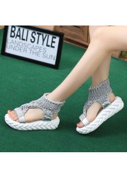 Women Gladiator Sandals Summer Flat Wool Shoes Thick Bottom Knitting Solid Sandals Ladies Platform Sandalias Zapatos Mujer