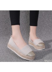 Women Flat Shoes Low Top Spring And Autumn Canvas Shoes Straw High Quality Shoes Fashion Flats Loafers Single Shoes