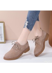 Women's shoes genuine leather oxford mother girls lace up fashion casual shoes women sneakers loafers