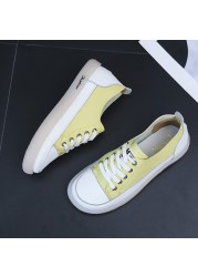 Women Spring Shoes 2022 New Genuine Leather Trend Color Matching Women Shoes Flat Bottom Lace-up Casual Girl Student Shoes