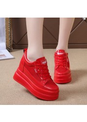 Rimocy Hidden Heels Chunky Sneakers Women 2022 Spring Thick Sole Breathable Mesh Sneakers Woman Red High Platform Casual Shoes