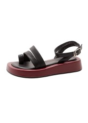 VENTACT New Size 33-43 Women Sandals Genuine Leather Ankle Strap Summer Shoes for Woman Ins Chunky Shoes Women's Shoes