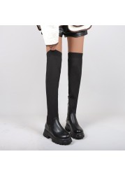 Women's boots 2022 autumn and winter new knitted shoes elastic mid-heel platform shoes casual shoes comfortable thigh-high boots