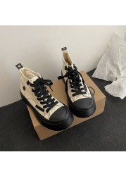 Spring 2021 new thick-soled high-top canvas shoes women's shoes Korean version versatile street shooting dress shoes trend