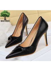 BIGTREE Spring Shoes Woman Pumps Pu Leather Shoes Women Heels Stiletto Fashion Office High Heel Shoes Ladies Shoes Plus Size 43