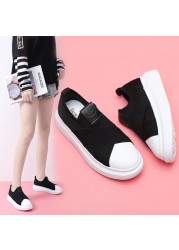 Online celebrity platform lazy casual shoes 2021 autumn new platform low canvas high heel shoes for women