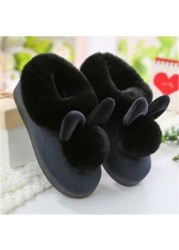 Autumn Winter Cotton Slippers Rabbit Fur Home Warm Thick Bottom Indoor Cotton Shoes Women Slippers Cute Fluffy Cat Slippers