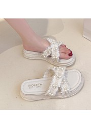 Rimocy Pearl Cross-Band Sandals Summer 2022 Open Toe Beach Shoes Women Platform Chunky Platform Sandals Women's Sandals