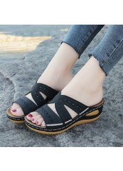 2022 Summer Women's Wedge Sandals Open Toe Retro Leather Sandals Casual Women's Shoes Thick Sole Retro