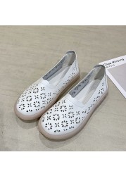 Leather Women Flats New Cutout Summer Shoes Woman Hollow Women's Loafers Female Solid Shoes