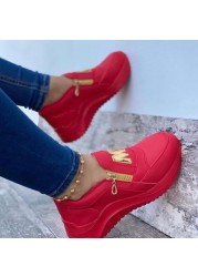 2021 Women's Chunky Sneakers Solid Color Platform Shoes Thick Bottom Zipper Women's Vulcanized Shoes Sneakers Zapatos De Mujer