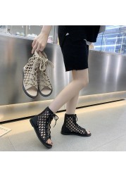 European and American hollow toe cool shoes women spring/summer 2021 new cross strap zipper flat bottom roman sandals women