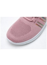 Women's sports shoes flying woven lightweight soft sole lace-up casual mesh shoes breathable shoes