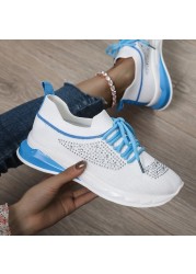 Rimocy Women Crystal Platform Sneakers Comfortable Soft Sole Knitted Flat Shoes Woman 2022 Spring Breathable Mesh Casual Shoes