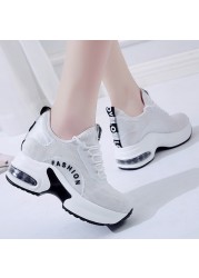 Lucifer 2022 Spring Breathable Mesh Casual Women Sneakers Lace Up Height Increasing Shoes Woman Air Cushion Wedges Female Shoes