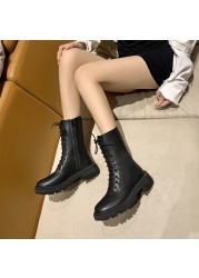 Soft leather motorcycle Martin boots single boots autumn and winter explosion style middle low-heeled British style thin boots