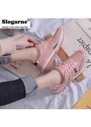 Women Plus Size Luxury Shoes Platform Sneakers Female Spring Walking Shoes Student Flats Thick Sole Hollow Leather Shoes