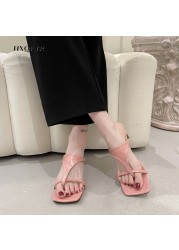 Women Shoes 2022 New Women Flip Flops Slippers Fashion Women's Slippers Pinch Toe Square Head Women Party Shoes Women's High Heels