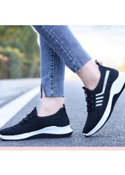 Mesh casual women's sports shoes flying woven lace-up soft sole lightweight breathable running shoes sports shoes