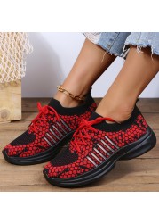 Lucyever Breathable Mesh Sneakers for Women Snake Pattern Lace Up Vulcanized Shoes Woman 2022 Comfty Non Slip Tenis Shoes 44