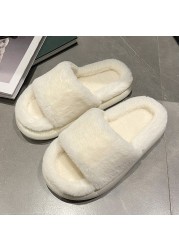 Plush Home Slippers Fluffy Women Slides Comfort Furry Flat Sandals Female Cute Slippers Shoes For Women Indoor Flip Flops