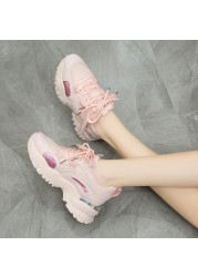 Rimocy 2022 Spring Women Pink Platform Sneakers Breathable Outdoor Sports Running Shoes Woman Mesh Comfort Lace Up Casual Shoes