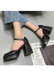 Lucifer 2022 Women Platform Platform Ankle Strap Shoes Women Square Heel Faux Leather Shoes Mary Jane Thick High Heels Women Shoes